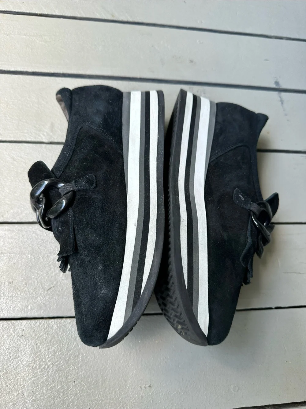 Softwaves Adaya Black Suede Platform Slip-On Sneakers with Chain Detail~EU38